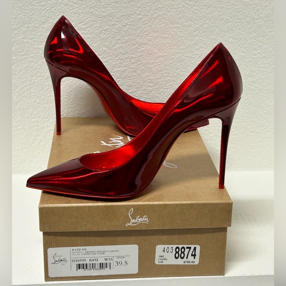 Christian Louboutin Kate 100mm Red Patent Leather Pumps - Picture 1 of 9